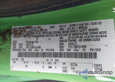 2014 Ford Fiesta Se из США, поврежденный, VIN 3FADP4EJXEM160404